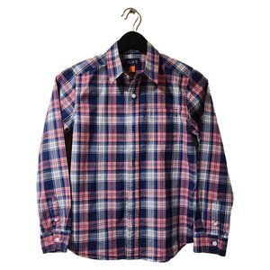 Boys Poplin Button Down Shirt - Gray and Pink